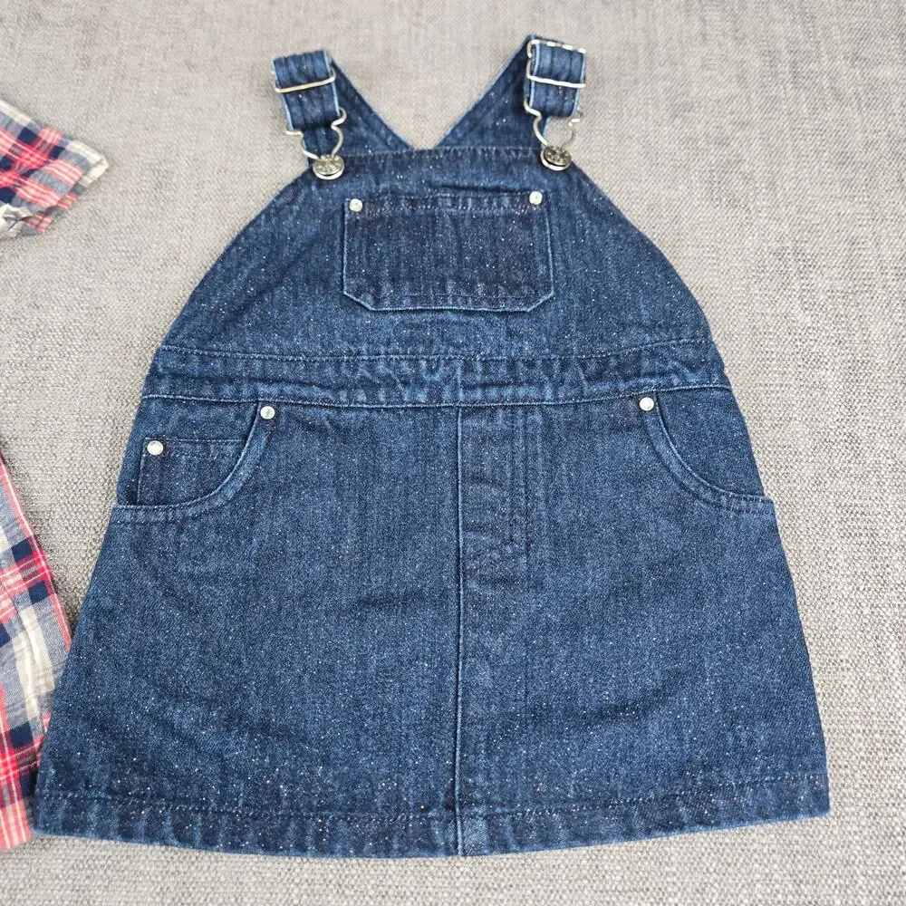 Carter's Plaid Dress & Esprit Jean Dress Overalls Lot 12 Months Girl 2 Piece